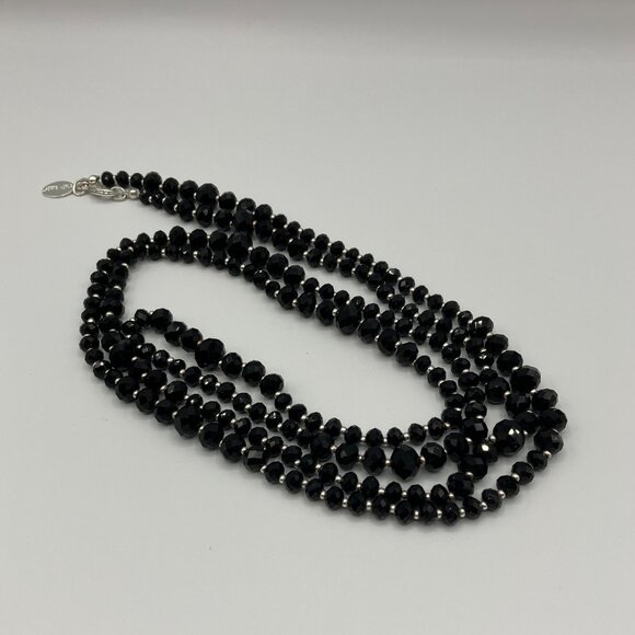 WHBM White House Black Market Black & Silver Crystal Long Beaded Necklace 52” - Picture 1 of 5